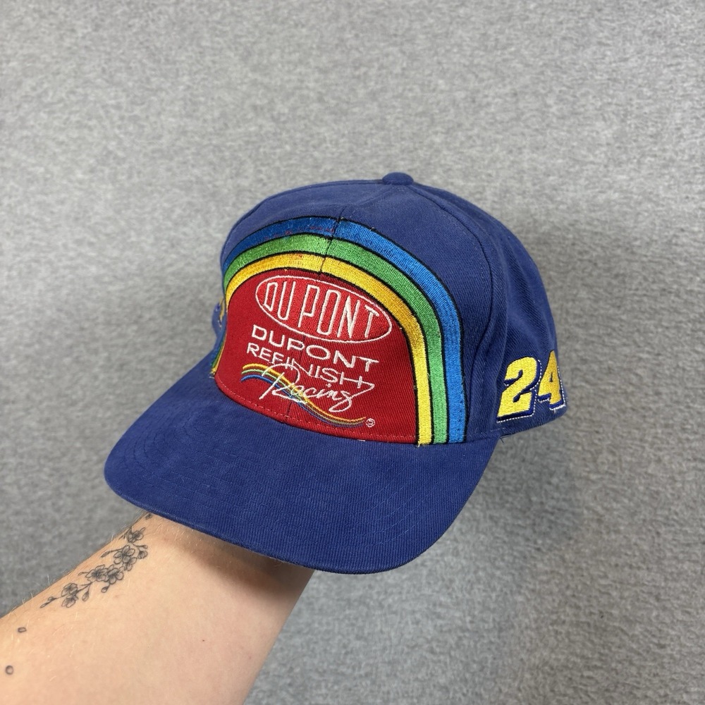 Vintage 90s Jeff Gordon 24 DuPont Racing Snapback Hat Nutmeg Mills NASCAR Cap